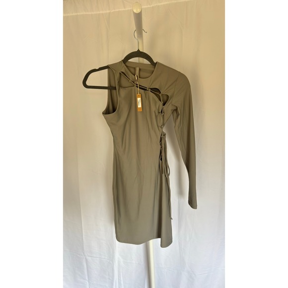 $98‎ NWT SKIMS APDRS-2110 Chrome S One Sleeve Cutout Lace Up Mini Dress S - Picture 3 of 8